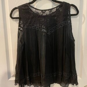Vintage Free People Black Lace Sleeveless Top Size Large